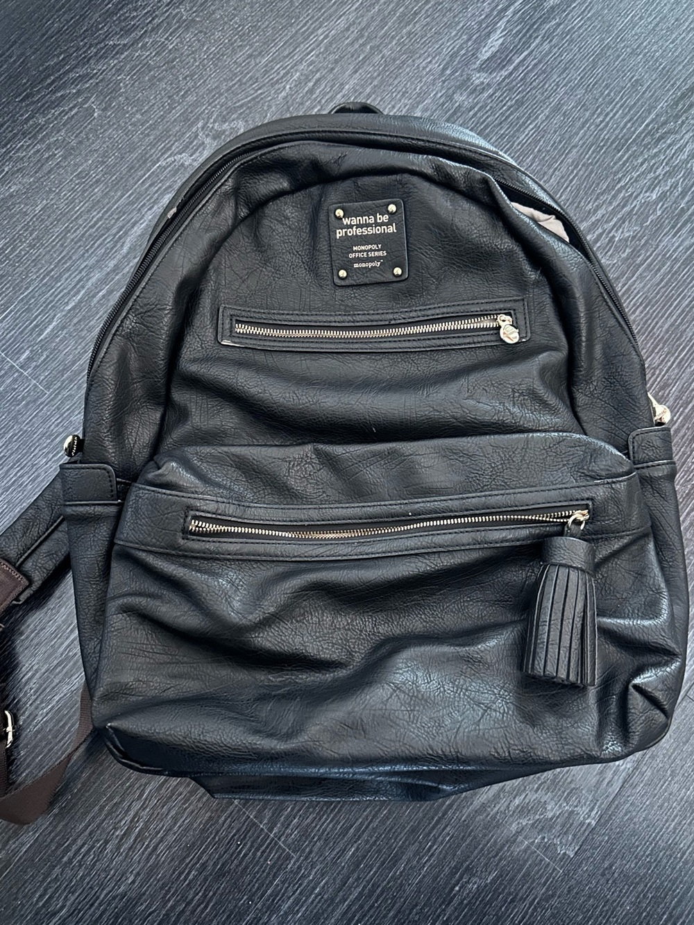 Monopoly Wanna Be Professional Black Faux Leather Laptop Backpack